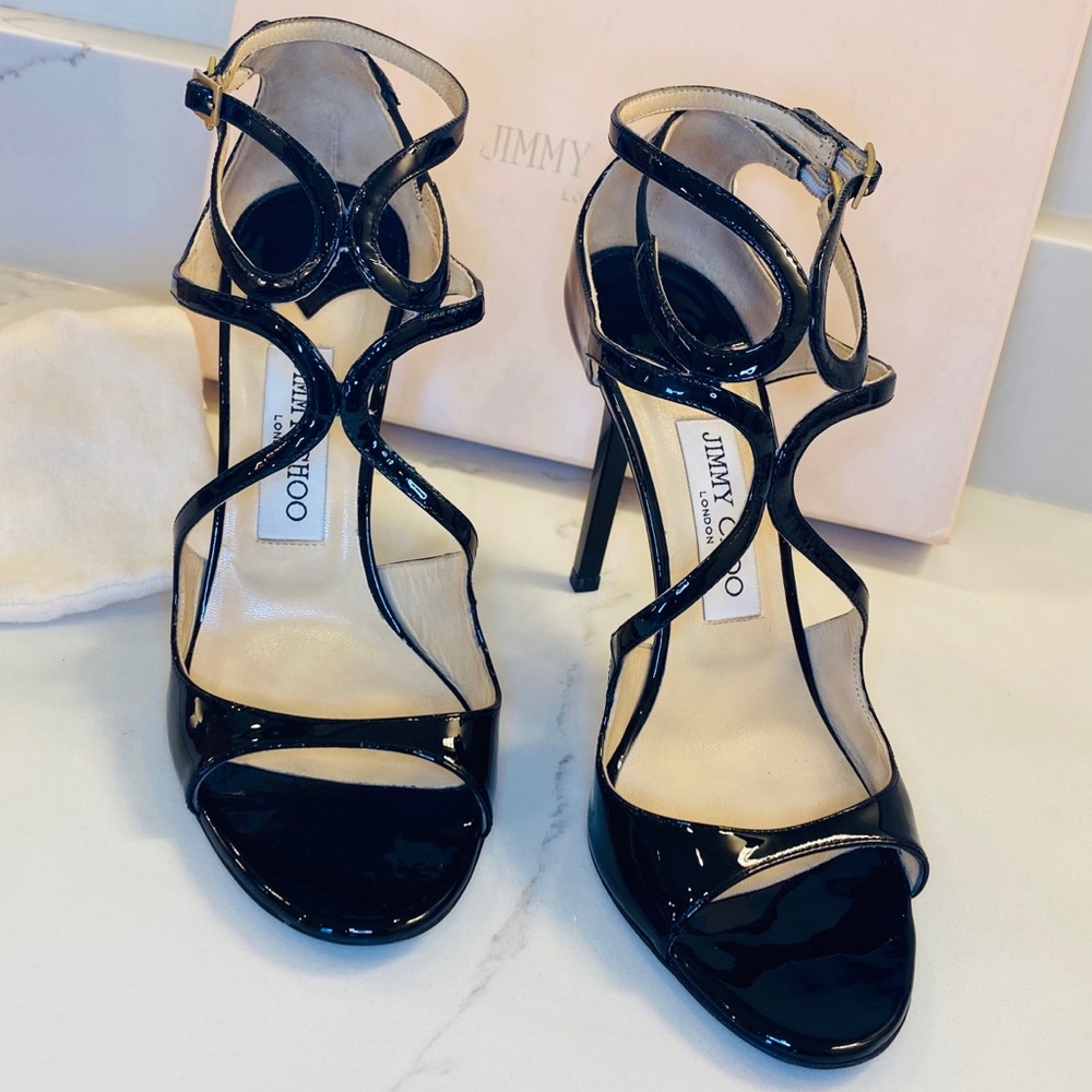 Jimmy Choo Lang Patent Black Heel 38.5